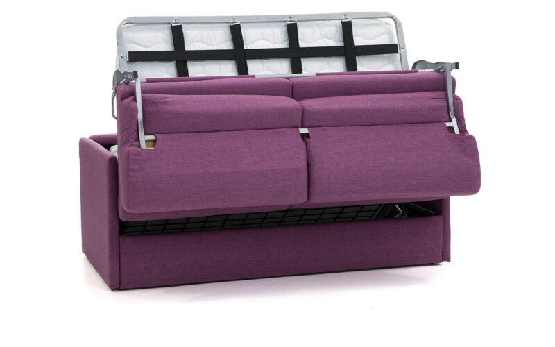 Sofá cama pequeño de 140x180 cm, colchón HR, látex, viscoelástico o muelles, diseño compacto, ideal para habitaciones pequeñas, fácil de abrir y guardar. Diseño medio abierto.