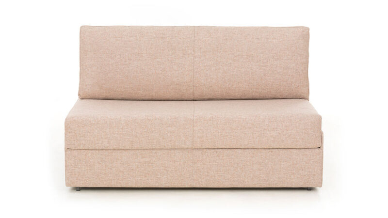 Sofá cama pequeño sin brazos, compacto de 140x190 cm, con colchón HR, ideal para hogar y hoteles, fácil de abrir y almacenar. Diseño frontal.