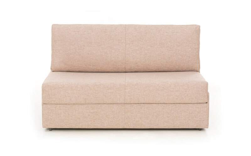 Sofá cama pequeño sin brazos, compacto de 140x190 cm, con colchón HR, ideal para hogar y hoteles, fácil de abrir y almacenar. Diseño frontal.