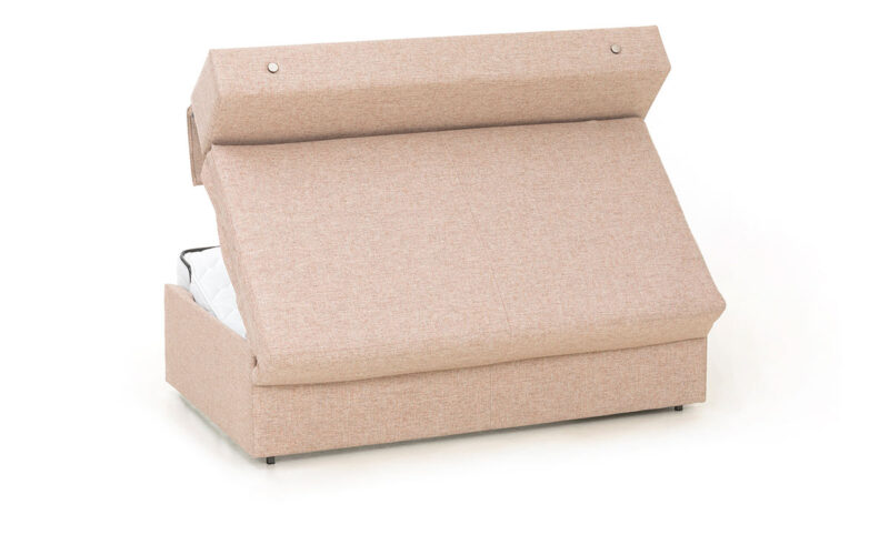 Sofá cama pequeño sin brazos, compacto de 140x190 cm, con colchón HR, ideal para hogar y hoteles, fácil de abrir y almacenar. Diseño medio abierto.