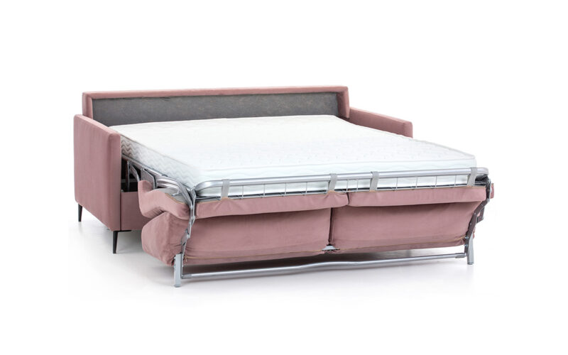 Sofá cama económico de 140x190 cm, colchón HR o viscoelástico, diseño compacto y elegante, fácil de abrir sin quitar almohadones, perfecto para habitaciones pequeñas y uso diario. Diseño abierto.