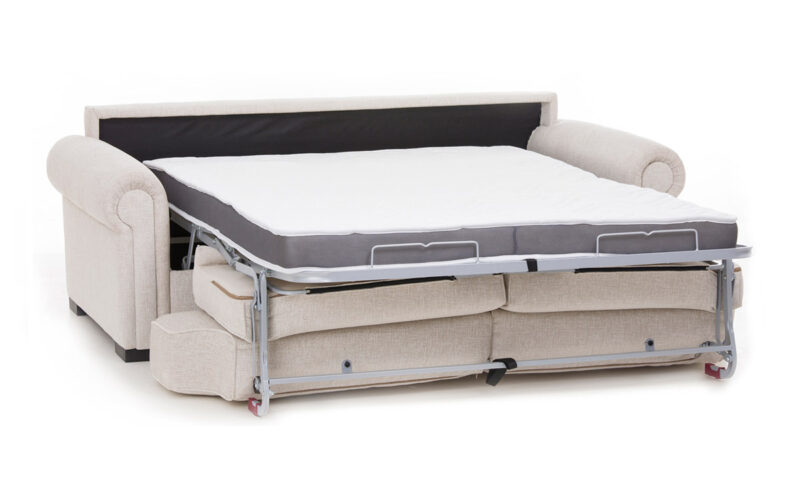 Sofá cama 140x190, colchón HR alta densidad, viscoelástico o látex, diseño clásico de alta calidad, fácil apertura y gran confort. Diseño abierto