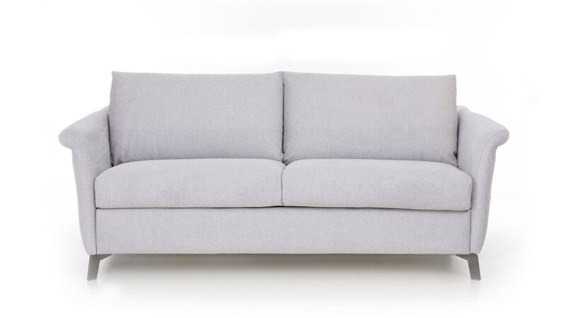 Sofá cama 140x190, colchón HR alta densidad, diseño atemporal con cabeceros opcionales, somier plano electrosoldado. Diseño frontal