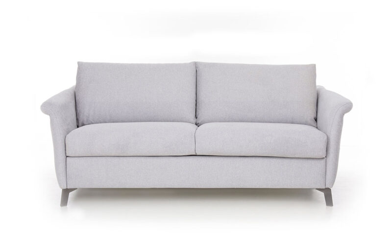 Sofá cama 140x190, colchón HR alta densidad, diseño atemporal con cabeceros opcionales, somier plano electrosoldado. Diseño frontal