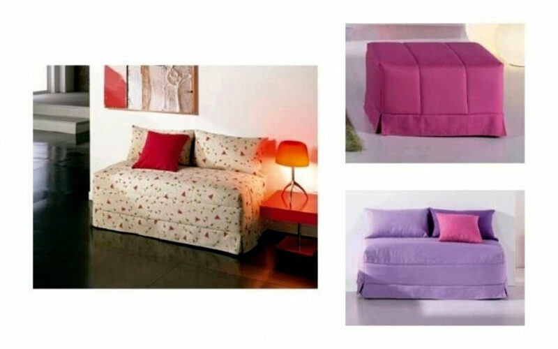 Puff cama clásico de matrimonio cerrado, con faldilla decorativa y funda acolchada, diseño elegante y funcional. Varios diseños.
