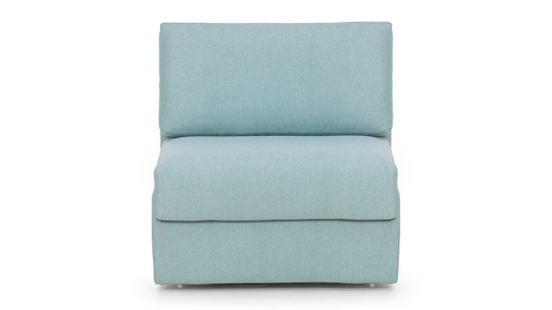 Sillón cama italiano de 95 cm con colchón HR o visco, hueco para almohada y cama siempre lista. Ideal para espacios mínimos. Diseño frontal.