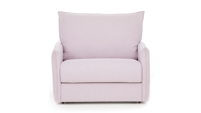 Sillón cama compacto y elegante de 70x190 con colchón HR y detalles decorativos, ideal para diario. Diseño frontal.
