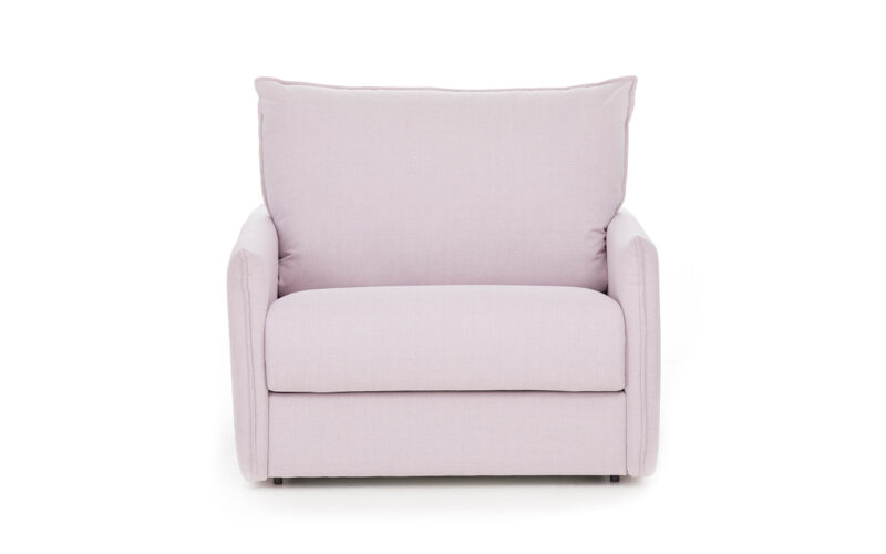 Sillón cama compacto y elegante de 70x190 con colchón HR y detalles decorativos, ideal para diario. Diseño frontal.