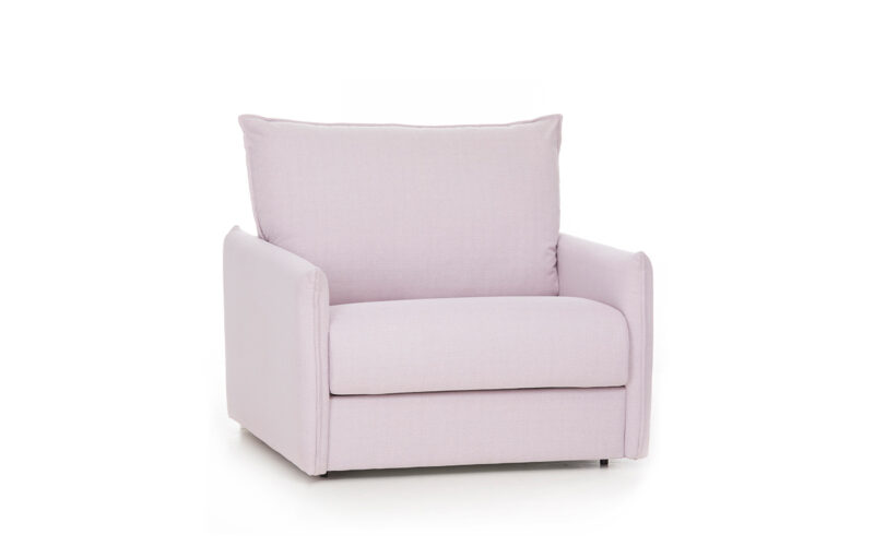 Sillón cama compacto y elegante de 70x190 con colchón HR y detalles decorativos, ideal para diario. Diseño con perspectiva.