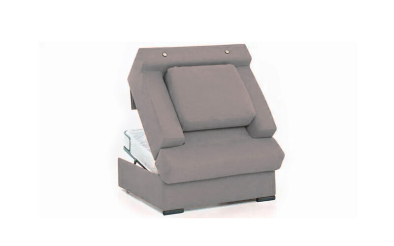 Sillón cama de 80x190 con fácil apertura, colchón HR y hueco para almohadas. Ideal para espacios pequeños. Diseño medio abierto.