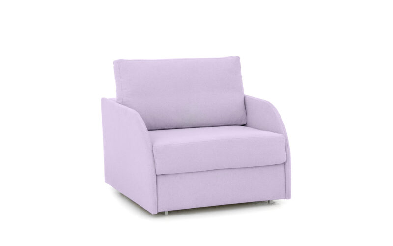 Sillón cama 80x190 con apertura italiana, colchón firme y brazo curvo, ideal para uso diario en espacios reducidos. Diseño con perspectiva.
