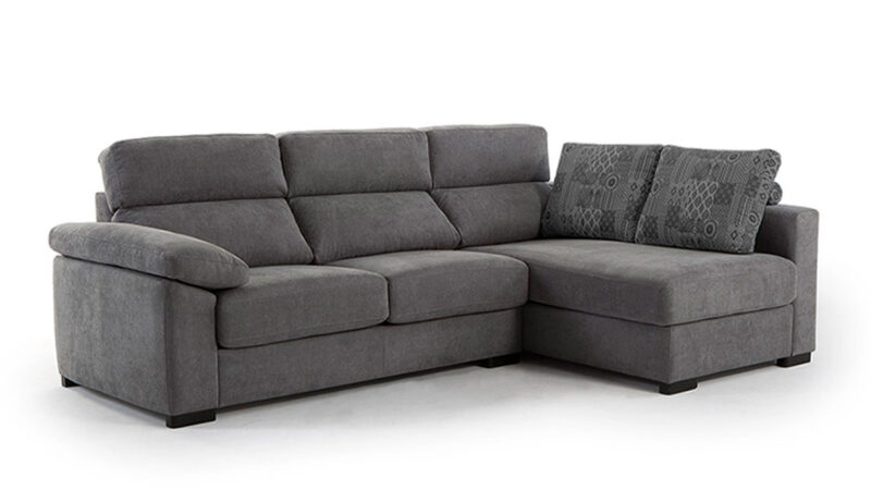 Sofá cama con chaise longue de diseño contemporáneo, apertura italiana fácil, colchón cómodo y cajón de almacenaje. Diseño con perspectiva.
