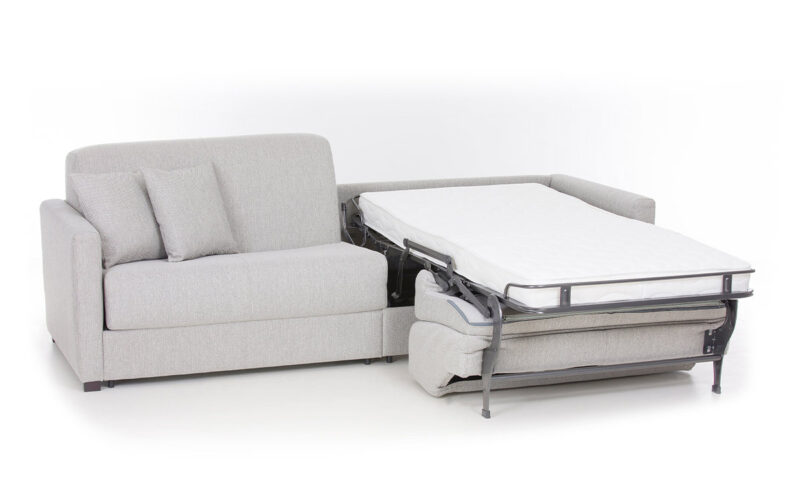 Sofá cama con dos camas gemelas de 90x190 cm, apertura independiente, ideal para espacios pequeños y uso diario. Diseño abierto.