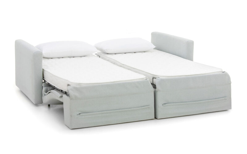 Sofá cama con dos camas gemelas, apertura italiana fácil, Sofá cama gemelas con apertura intuitiva, diseño compacto y hueco para almohadas, ideal para uso frecuente en espacios pequeños. Diseño completamente abierto.
