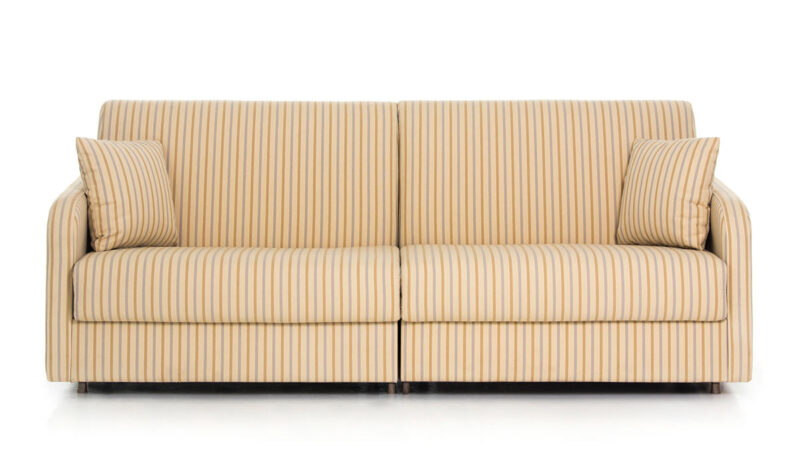 Sofá cama con dos camas de 90x200 cm, desenfundable, diseño juvenil y práctico, ideal para uso diario en espacios medianos. Diseño frontal