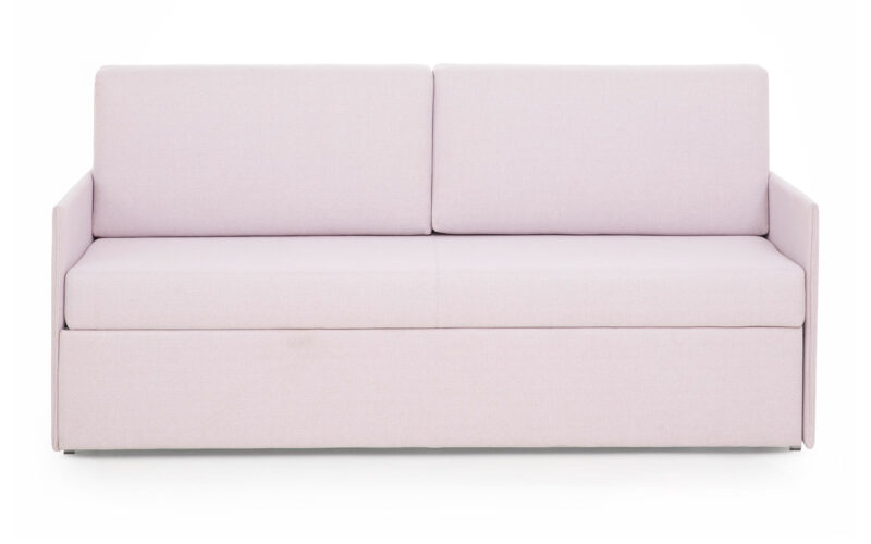 Sofá cama nido con dos camas de 80x190 cm, compacto y elegante, fácil de abrir, ideal para habitaciones pequeñas. Diseño frontal.
