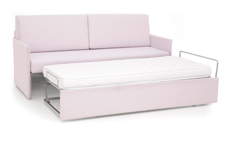 Sofá cama nido con dos camas de 80x190 cm, compacto y elegante, fácil de abrir, ideal para habitaciones pequeñas. Diseño abierto.