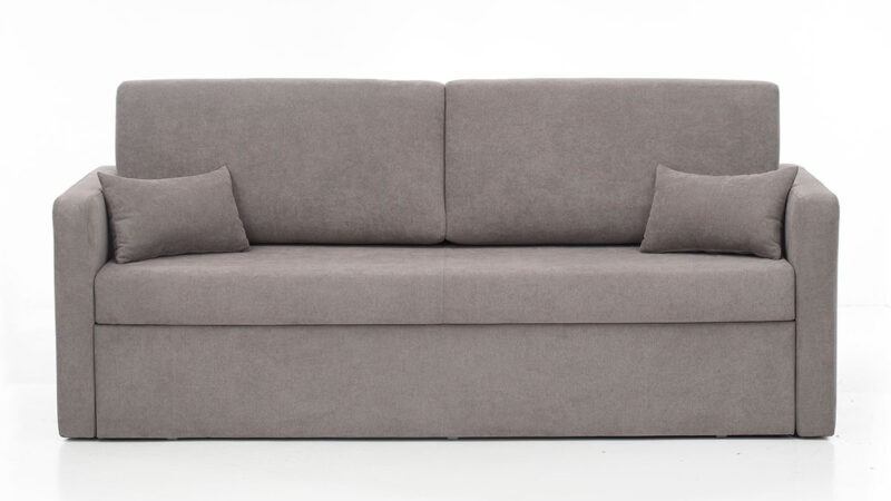 Sofá cama nido económico con dos camas, apertura sencilla y colchones cómodos, ideal para presupuestos ajustados. Diseño frontal.