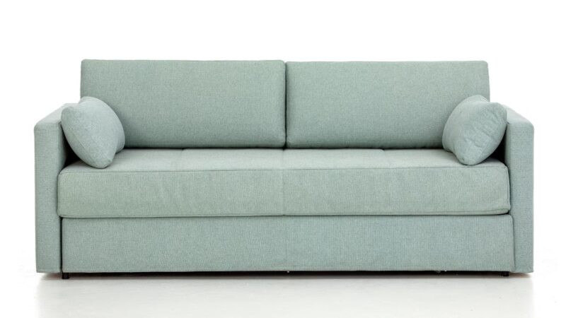 Sofá cama nido con dos camas de 80x190 cm, diseño elegante, apertura fácil y opción de cajón, ideal para espacios reducidos. Diseño frontal.