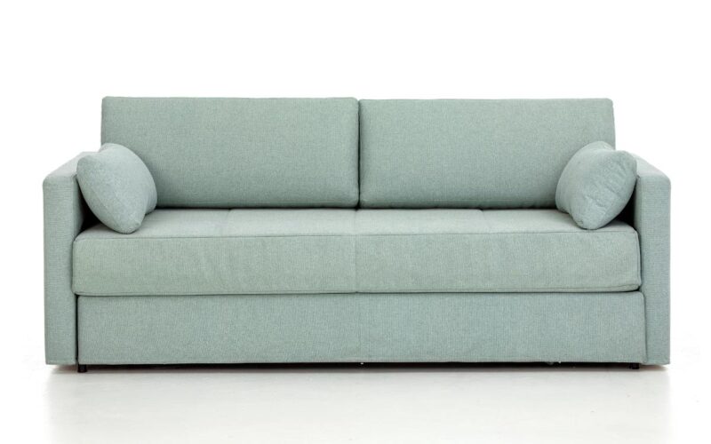 Sofá cama nido con dos camas de 80x190 cm, diseño elegante, apertura fácil y opción de cajón, ideal para espacios reducidos. Diseño frontal.