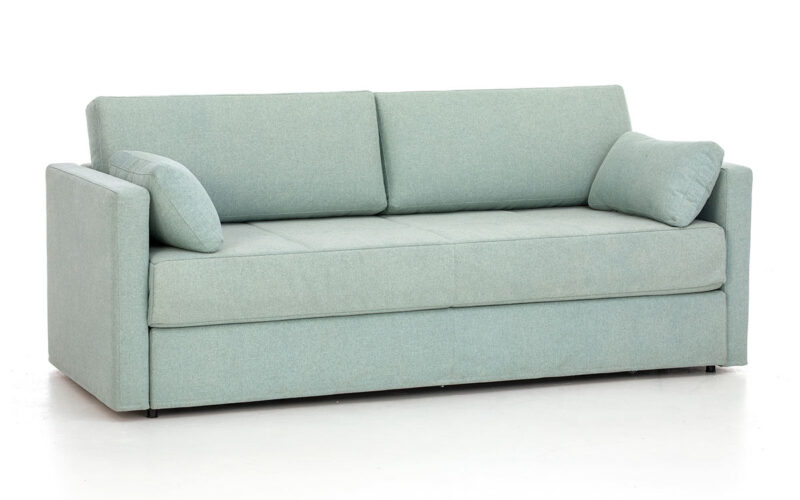 Sofá cama nido con dos camas de 80x190 cm, diseño elegante, apertura fácil y opción de cajón, ideal para espacios reducidos. Diseño con perspectiva.
