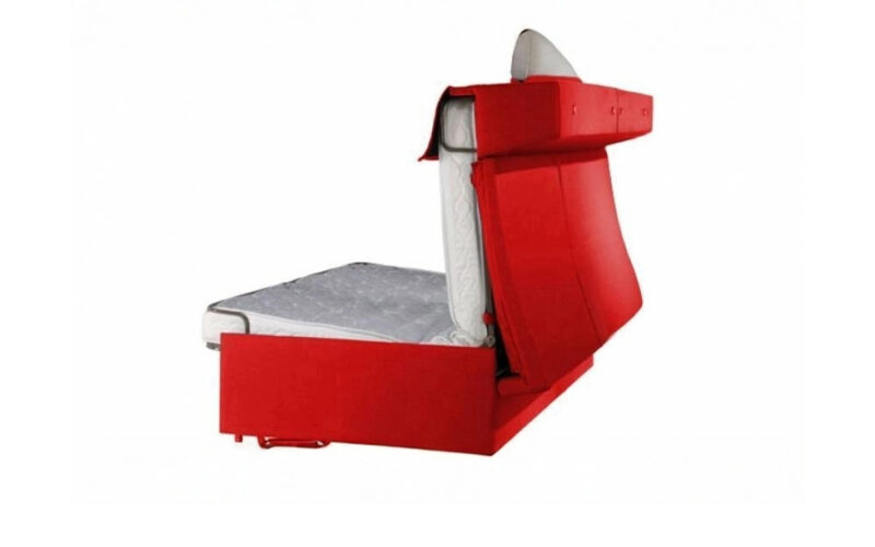 Sofá cama de dos camas gemelas, sin brazos, fácil de abrir, diseño compacto y práctico para espacios pequeños. Diseño medio abierto.