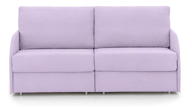 Sofá cama gemelas con apertura independiente, diseño compacto y estructura reforzada, ideal para espacios pequeños. Diseño frontal.