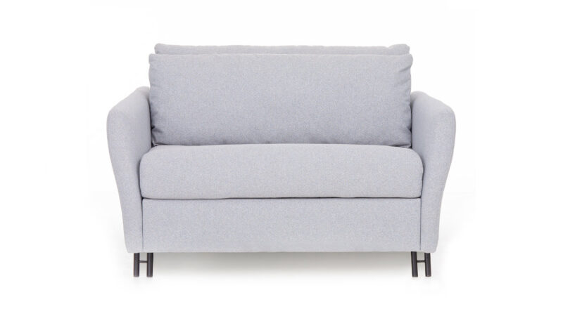 Sofá cama pequeño 90x190 con brazo estrecho, apertura italiana sin quitar cojines y opción de colchón prémium. Diseño frontal.