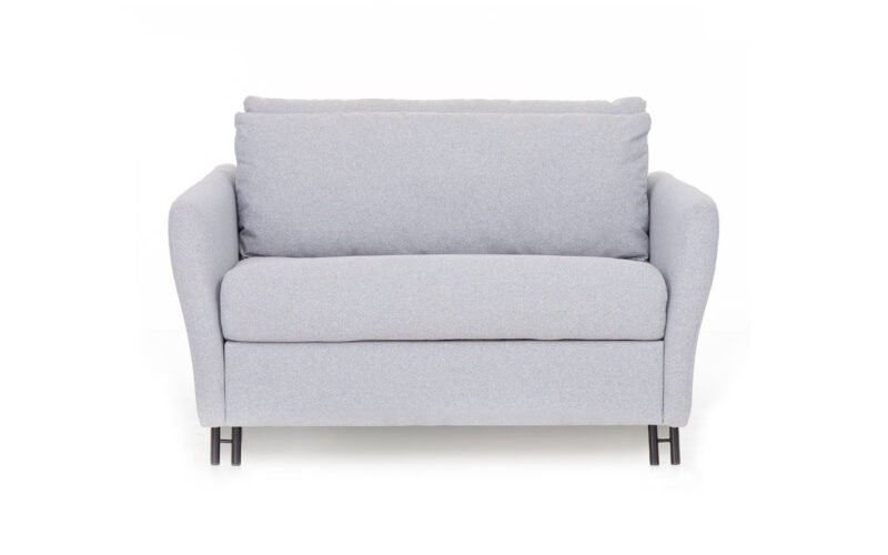 Sofá cama pequeño 90x190 con brazo estrecho, apertura italiana sin quitar cojines y opción de colchón prémium. Diseño frontal.