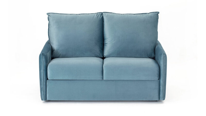 Sofá cama individual 120x190 con colchón de muelles, apertura italiana y diseño moderno para uso diario. Diseño frontal.
