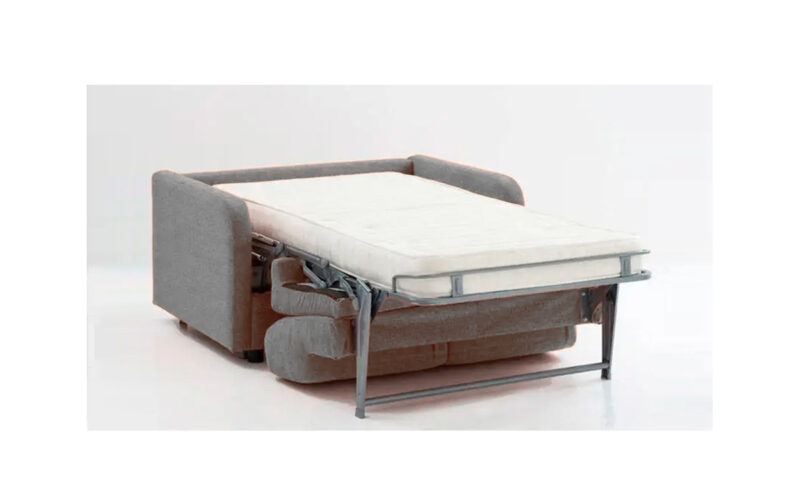 Sofá cama individual 90x200 compacto, apertura fácil sin quitar cojines, colchón a elegir y opción desenfundable. Diseño abierto.