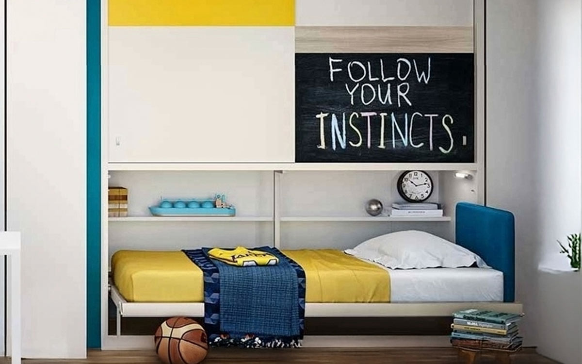 Mueble cama de 90 abatible con armarios corredera arriba - Imagen 2