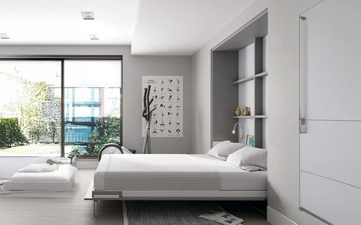 cama abatible de matrimonio elegante con acabado blanco o personalizado