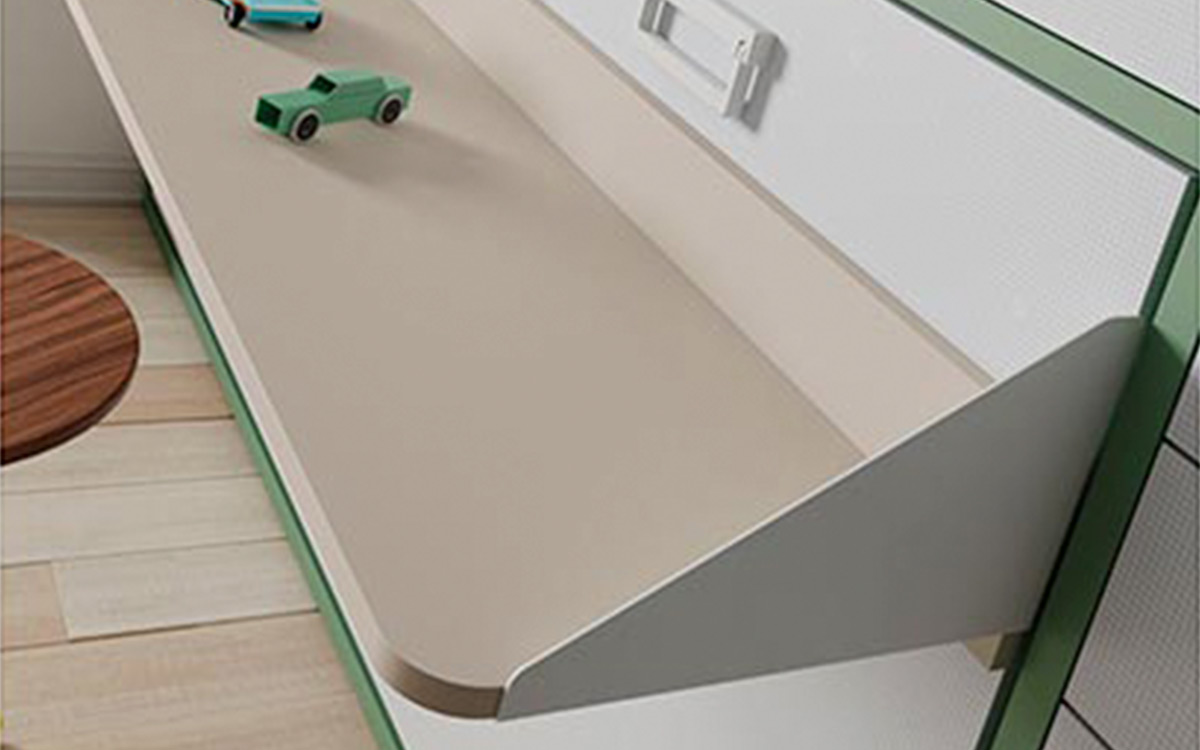 Mueble cama abatible con mesa delante y armarios arriba - Imagen 3