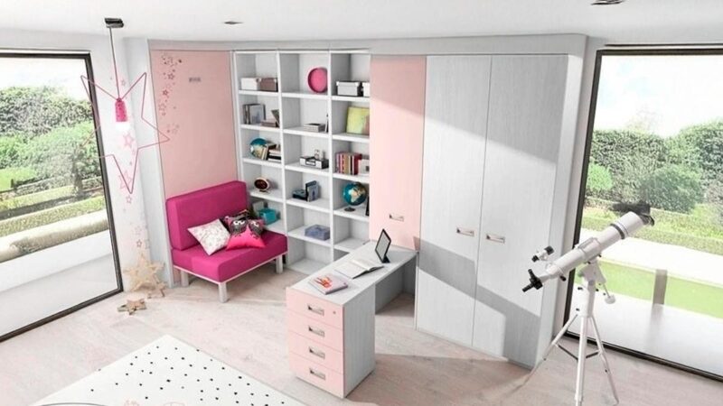 Cama individual abatible con sofá y cómodo arcón integrado, estilo juvenil.