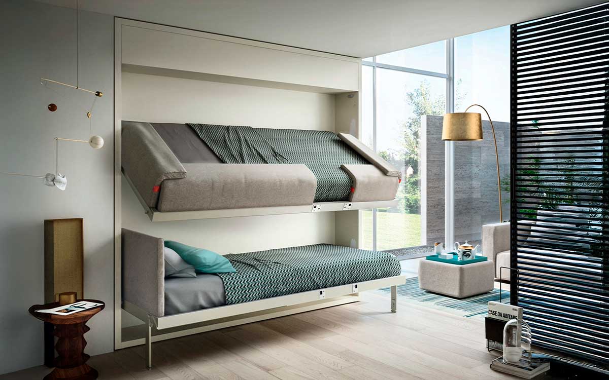 Litera abatible horizontal doble con sistema de apertura fácil y diseño moderno.