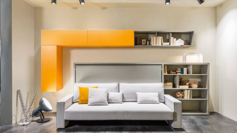 Mueble cama individual autoportante con sofá convertible y desenfundaba.