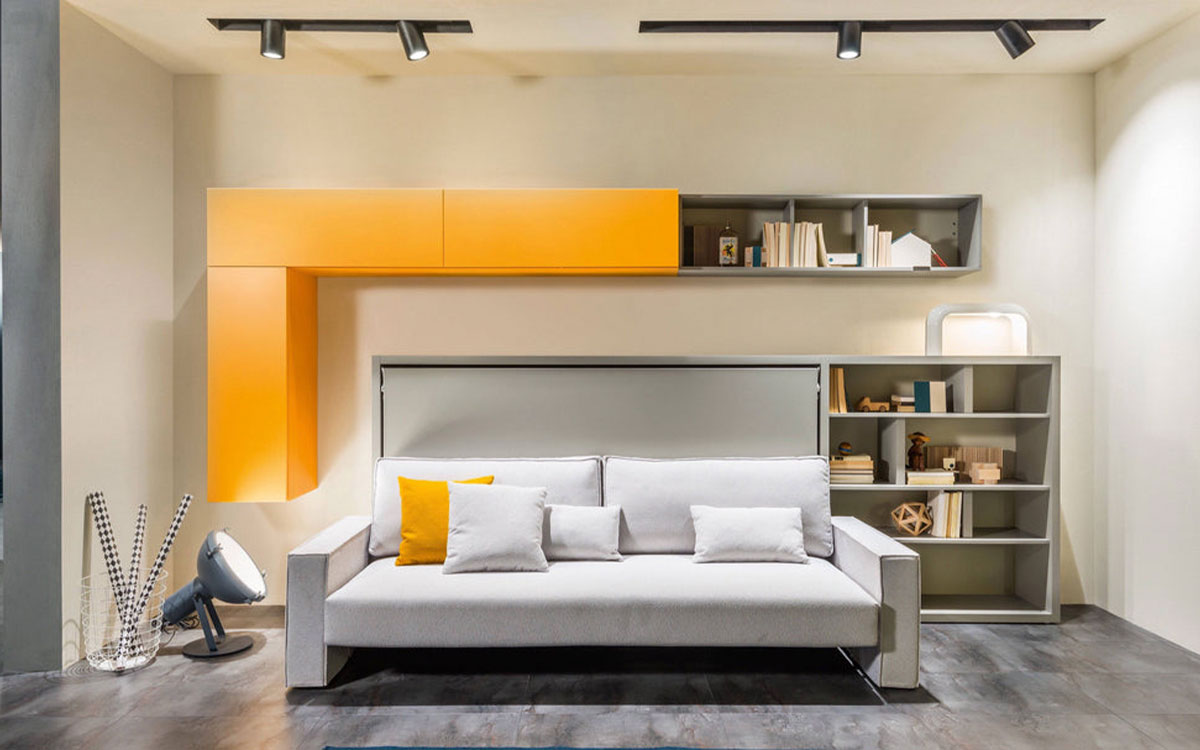 Mueble cama individual autoportante con sofá convertible y desenfundaba.