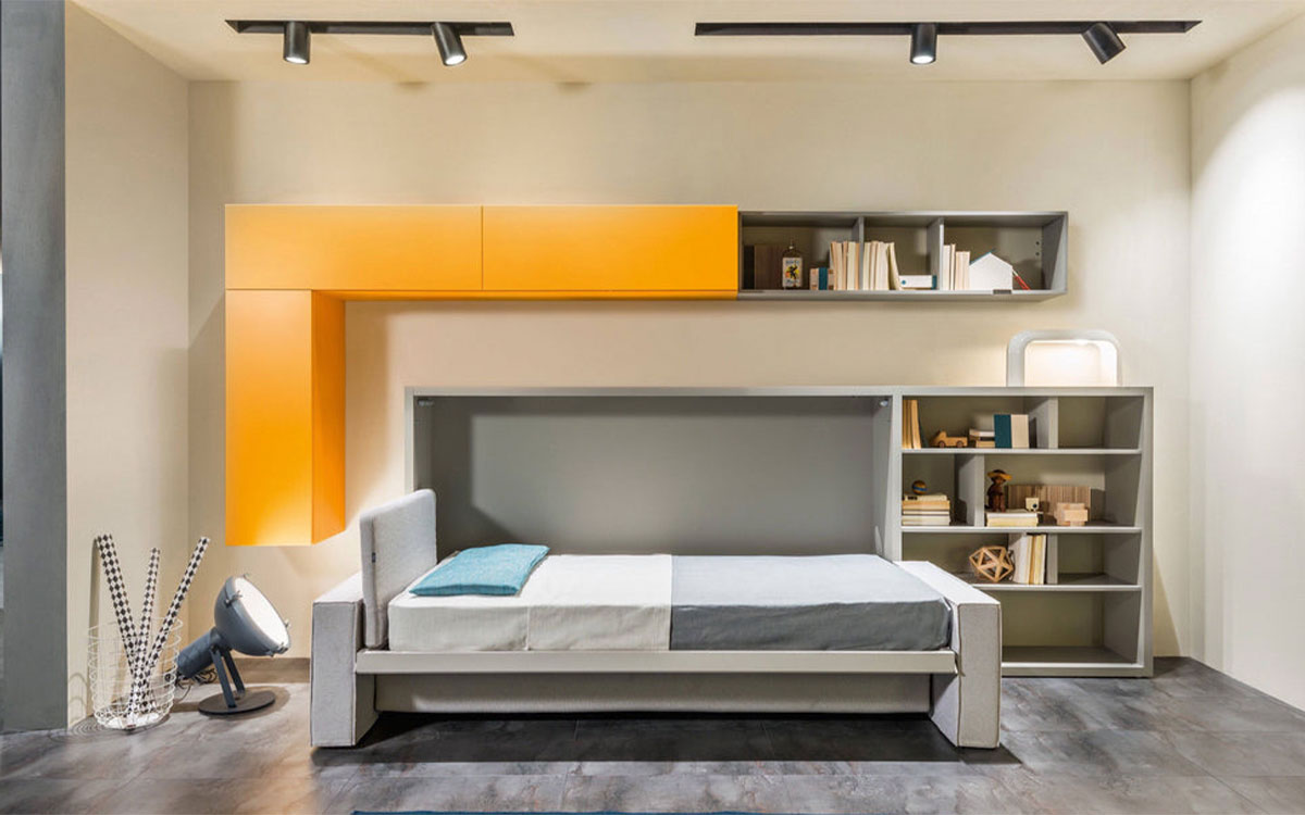 Mueble cama individual autoportante con sofá convertible y desenfundaba.