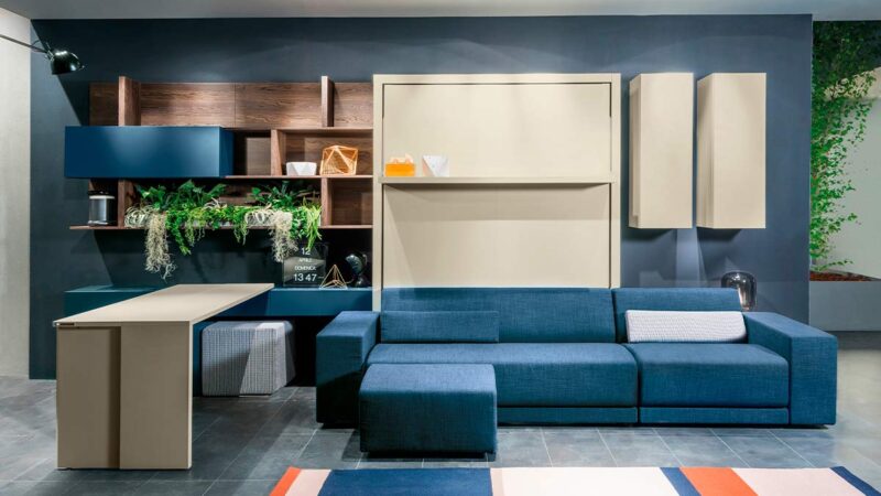 Cama abatible con sofá nórdico desenfundable y apertura suave de alta calidad.