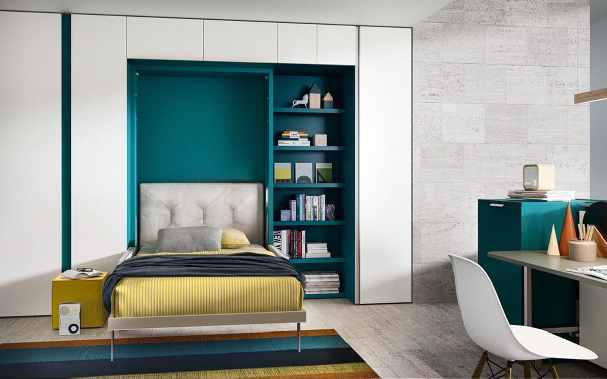 Sofa desenfundaba y cama abatible con apertura amortiguada.