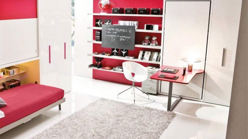 Cama abatible individual con escritorio integrado estético.