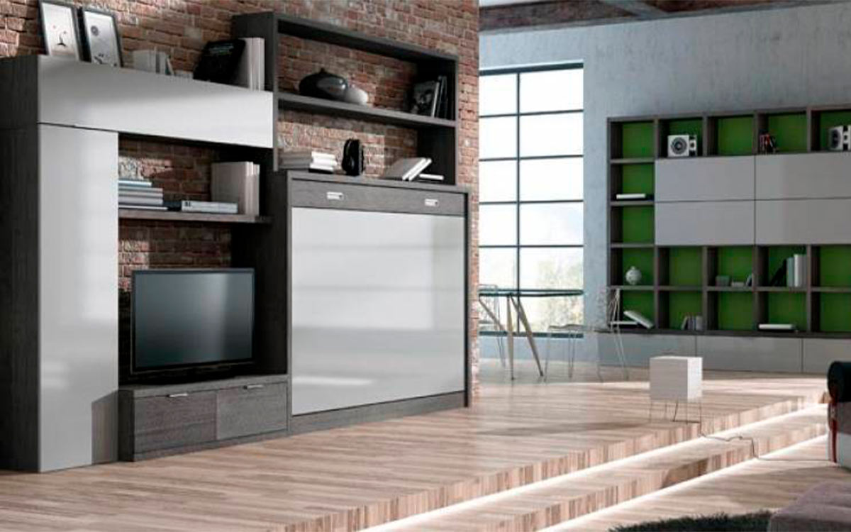 Cama abatible de matrimonio compacta y moderna.