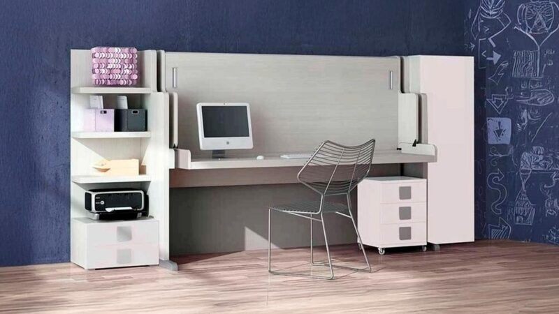 Cama abatible individual con mesa incorporada oscilante.