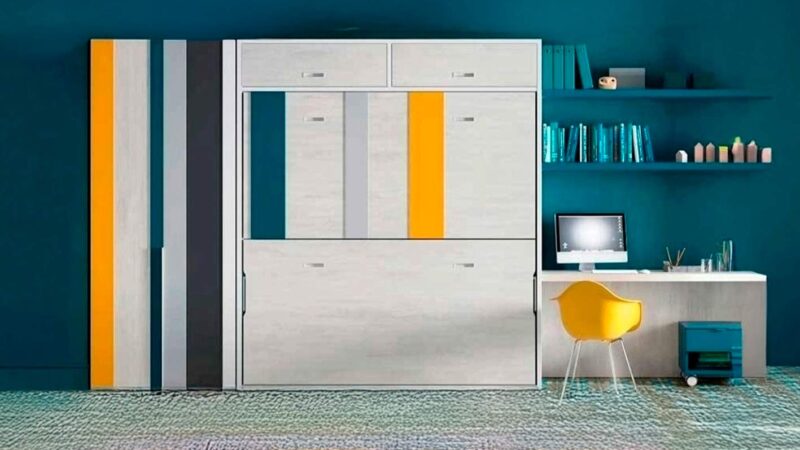 Litera abatible con altillo y paneles Mondrian.