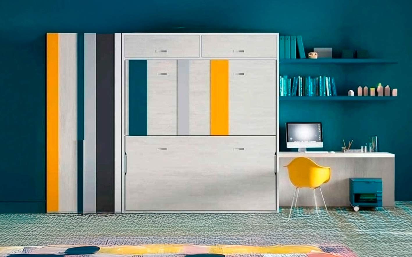 Litera abatible con altillo y paneles Mondrian.