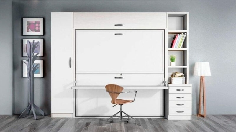 Litera abatible horizontal con mesa frontal de estudio integrada.