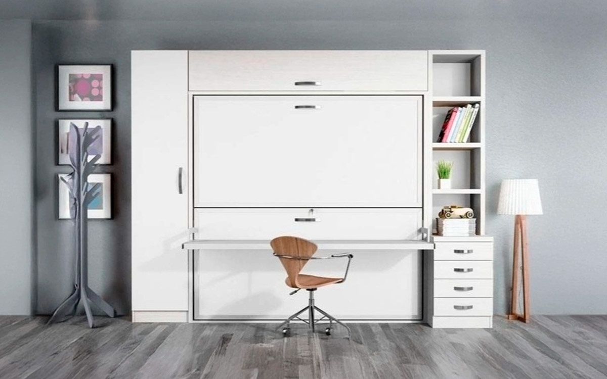 Litera abatible horizontal con mesa frontal de estudio integrada.