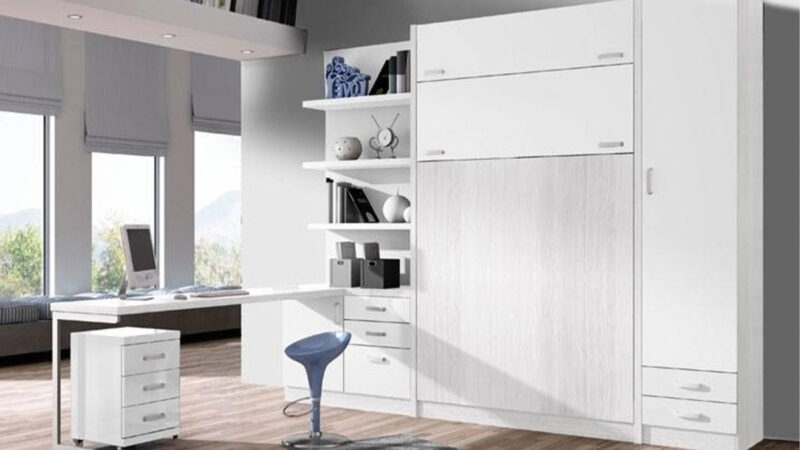 Litera abatible vertical doble con cama individual y de matrimonio.