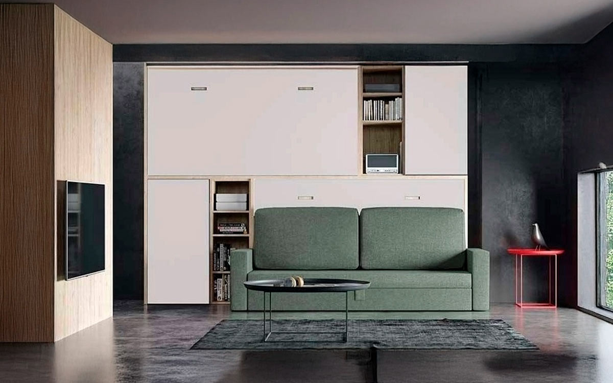 Literas abatibles tipo tren con práctico sofá arcón.